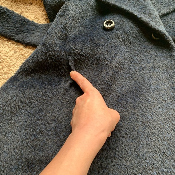 TRINA TURK Amelia Wrap Coat Shawl Hooded Wool Alpaca Blend Pea Coat In Navy Blue - Picture 9 of 17